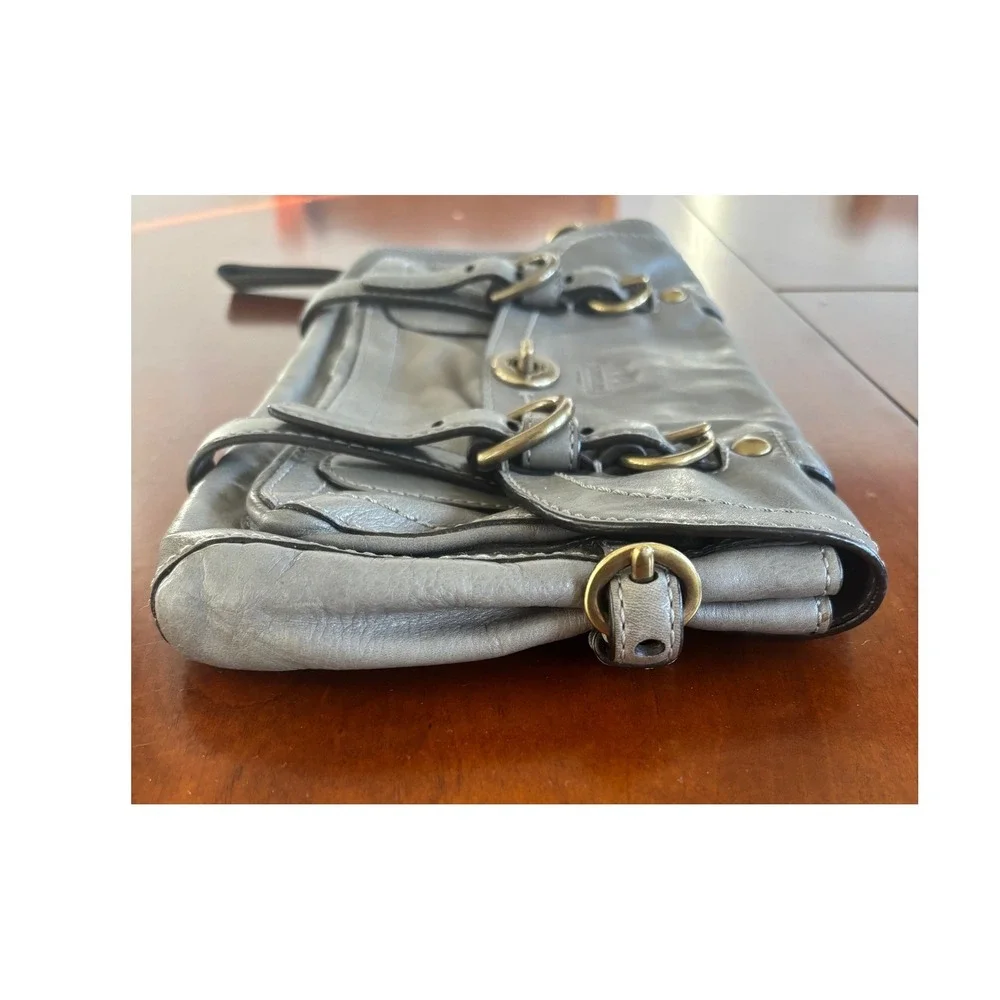 Coach Parker Grey‎ Leather Wristlet Clutch Bag E0893-12707 Vintage Y2K Brass